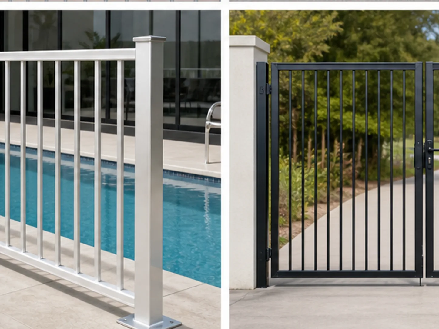 Aluminium pool fence panels with matching gate for pool and garden projects