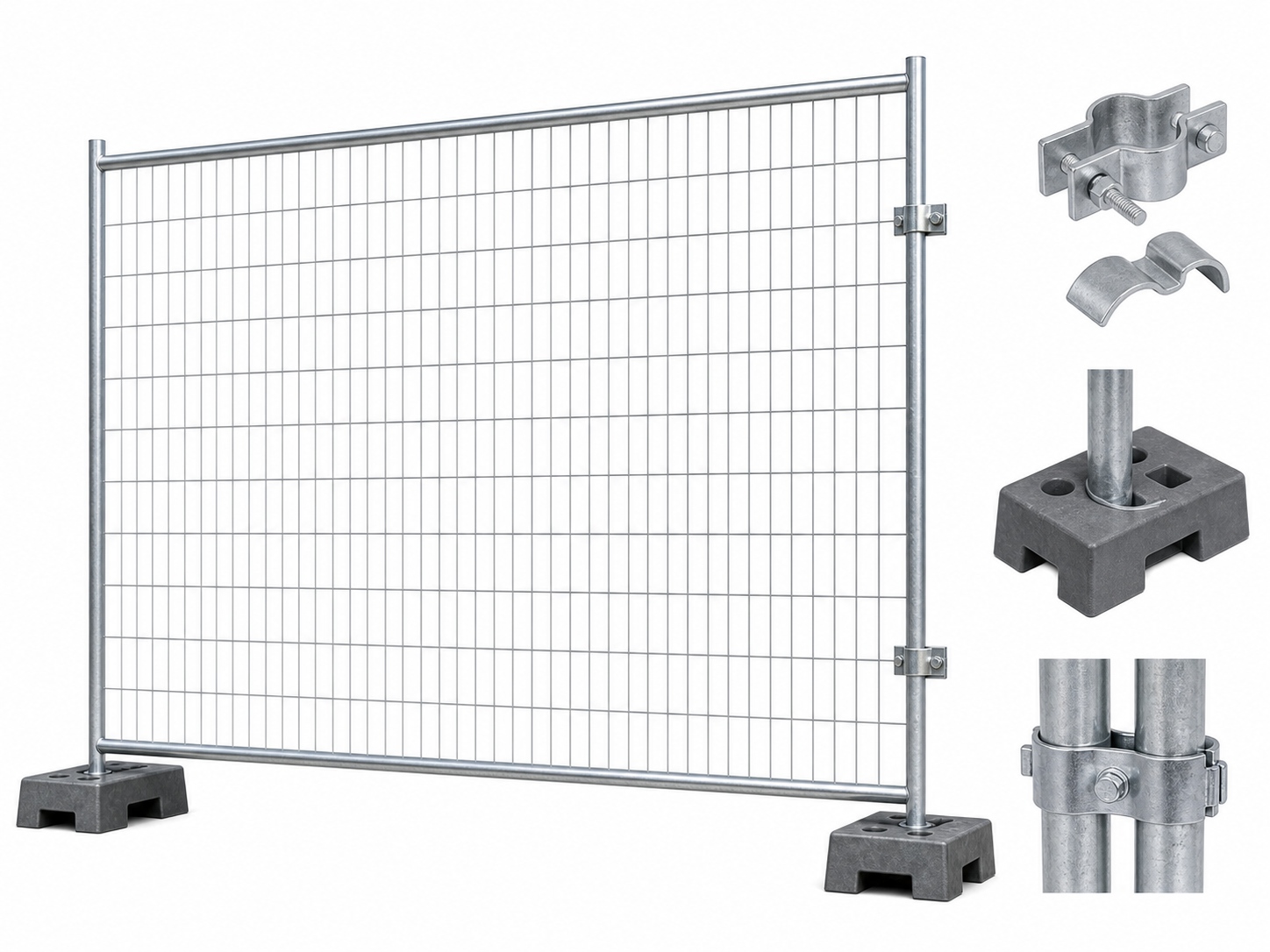 Temporary fence gate system with bases and clamps