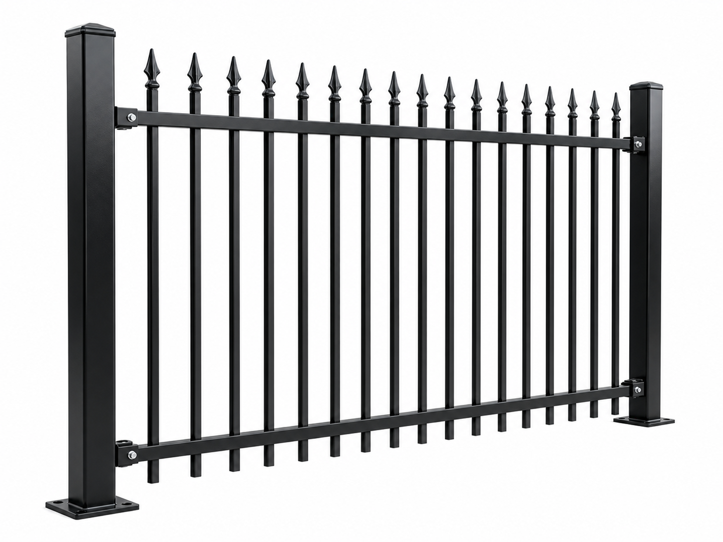 Black powder coated garrison fence with spear top pickets