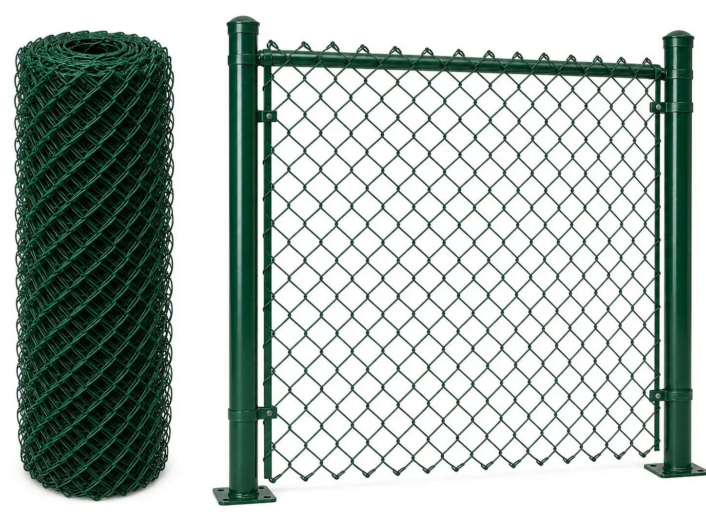 PVC coated chain link fence roll and installed section
