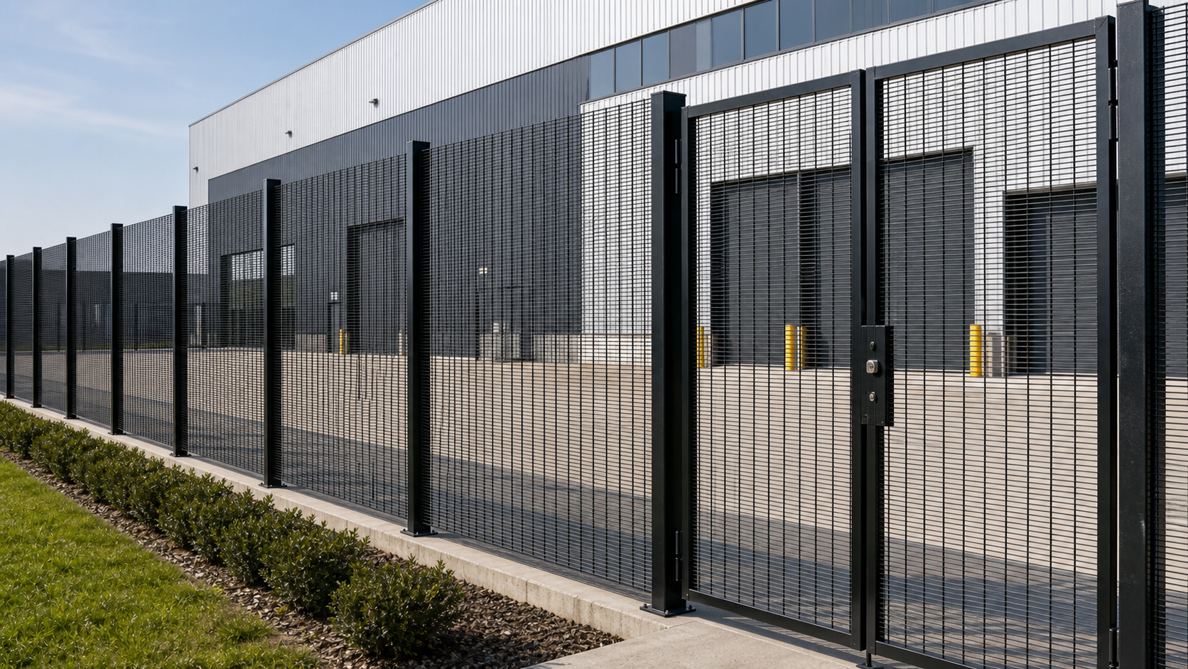Security gate and fence around commercial facility