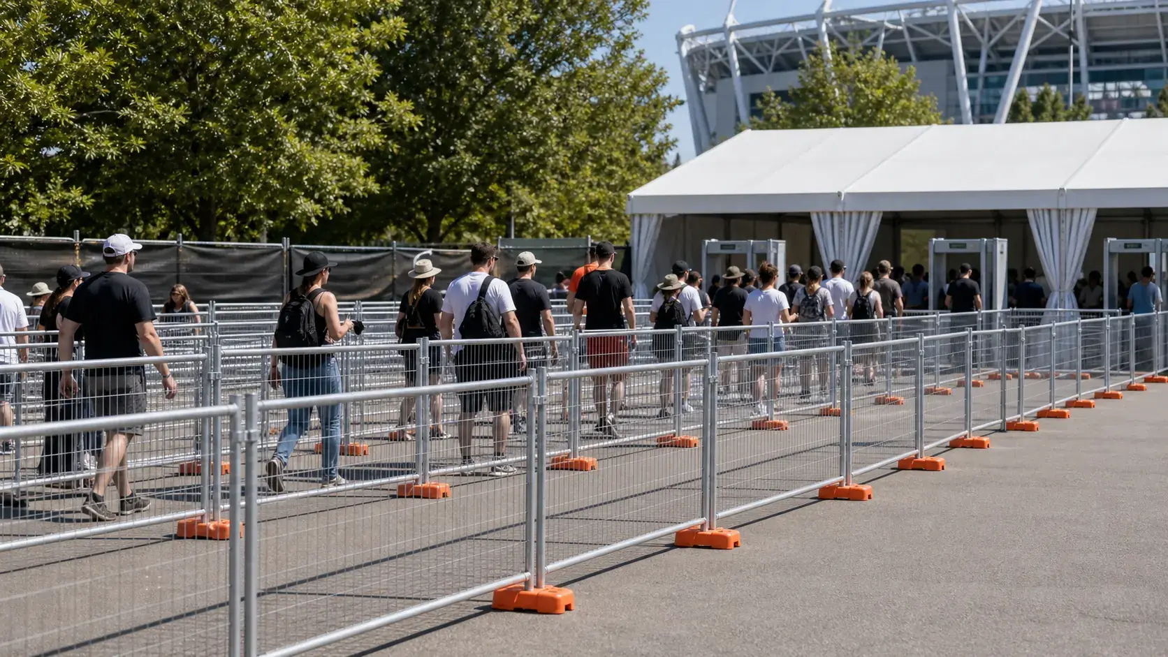 Portable temporary fencing used for event crowd control