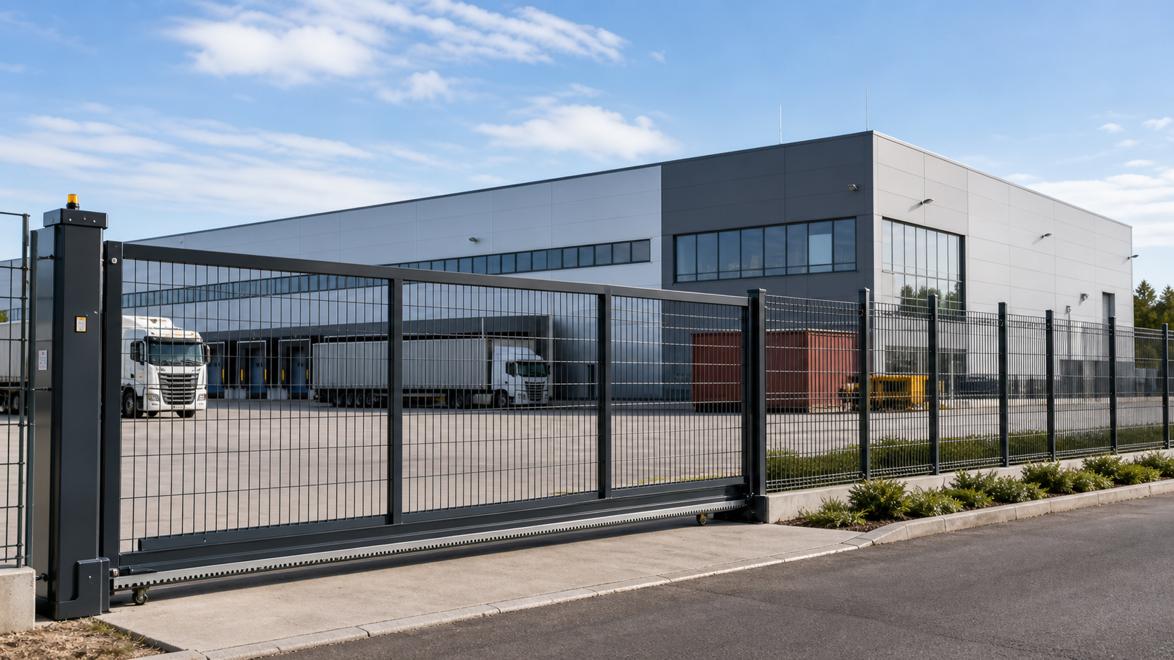 Temporary or mesh fence around factory perimeter