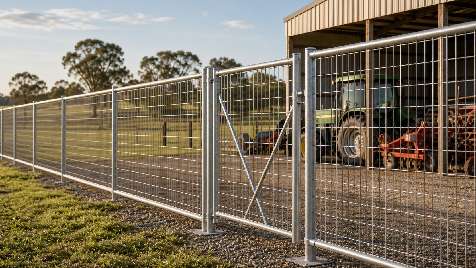 Chain link fence around farm field